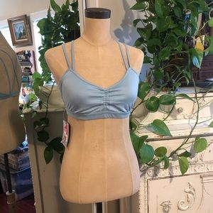 Light Blue Strappy Adjustable Ruched Sports Bra